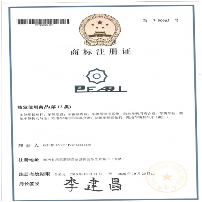 Trademark certificate one